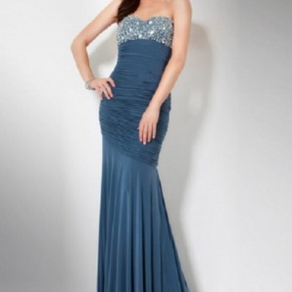 Jovani Blue Beaded Maxi Dress - Picture 4 of 5
